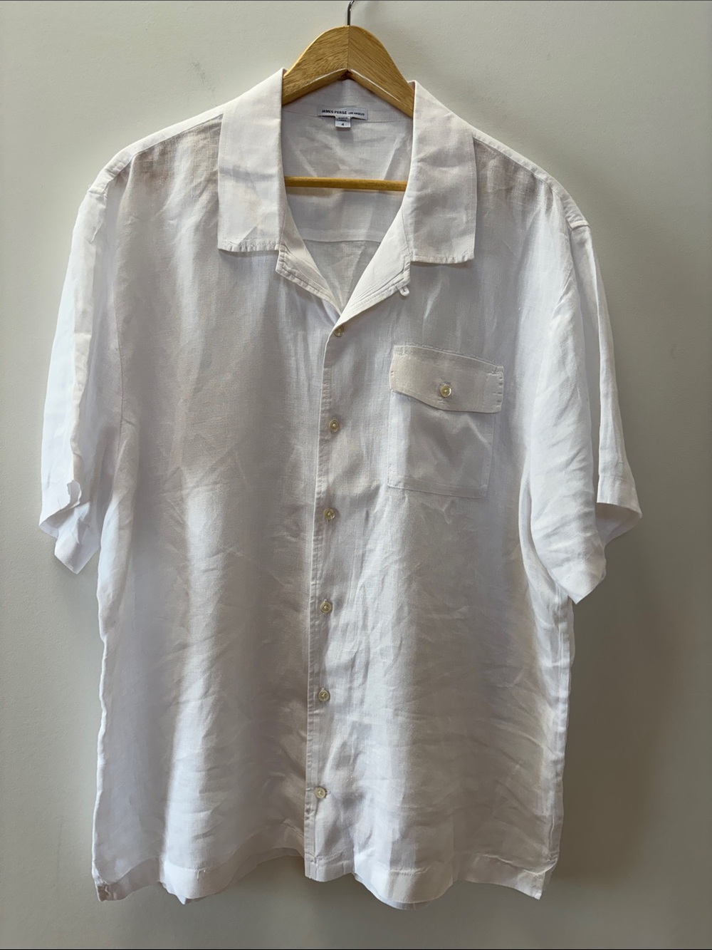 James Perse White Short-Sleeve Camp Collar Button-Up Shirt